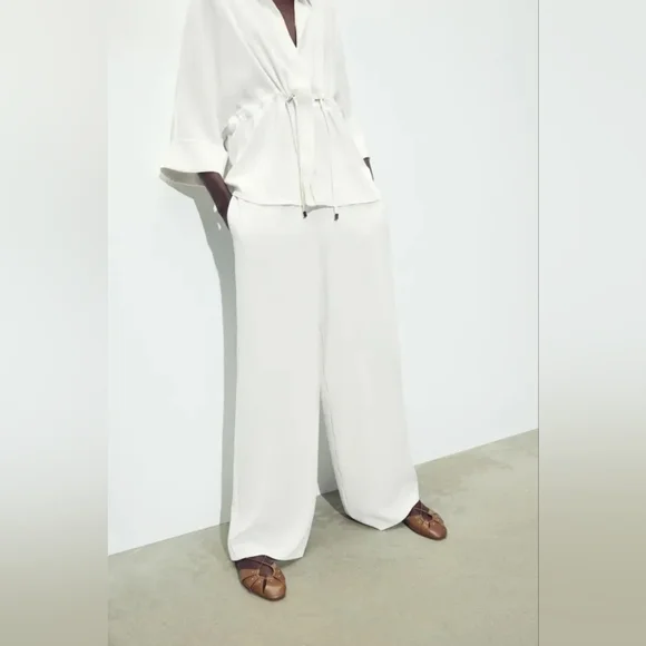 ZARA 2 PIECES SET GATHERED KIMONO SHIRT AND CREPE WIDE LEG PANTS SIZE XS/S - Picture 4 of 15